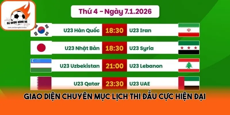 Giao diện chuyên mục lịch thi đấu cực hiện đại